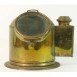 A brass ships binnacle, with 13cm compass and paraffin burner lamp