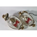 A pair of walled mounted pub display lamps, advertising Budweiser King Of Beers, logo and