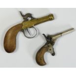 A 19th century French small bore pin fire pistol, Leige proof mark and crowned N, walnut stock,