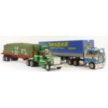 Two scratch built model kits, trucks with trailers, to include a Danzas trailer and a Branch trailer