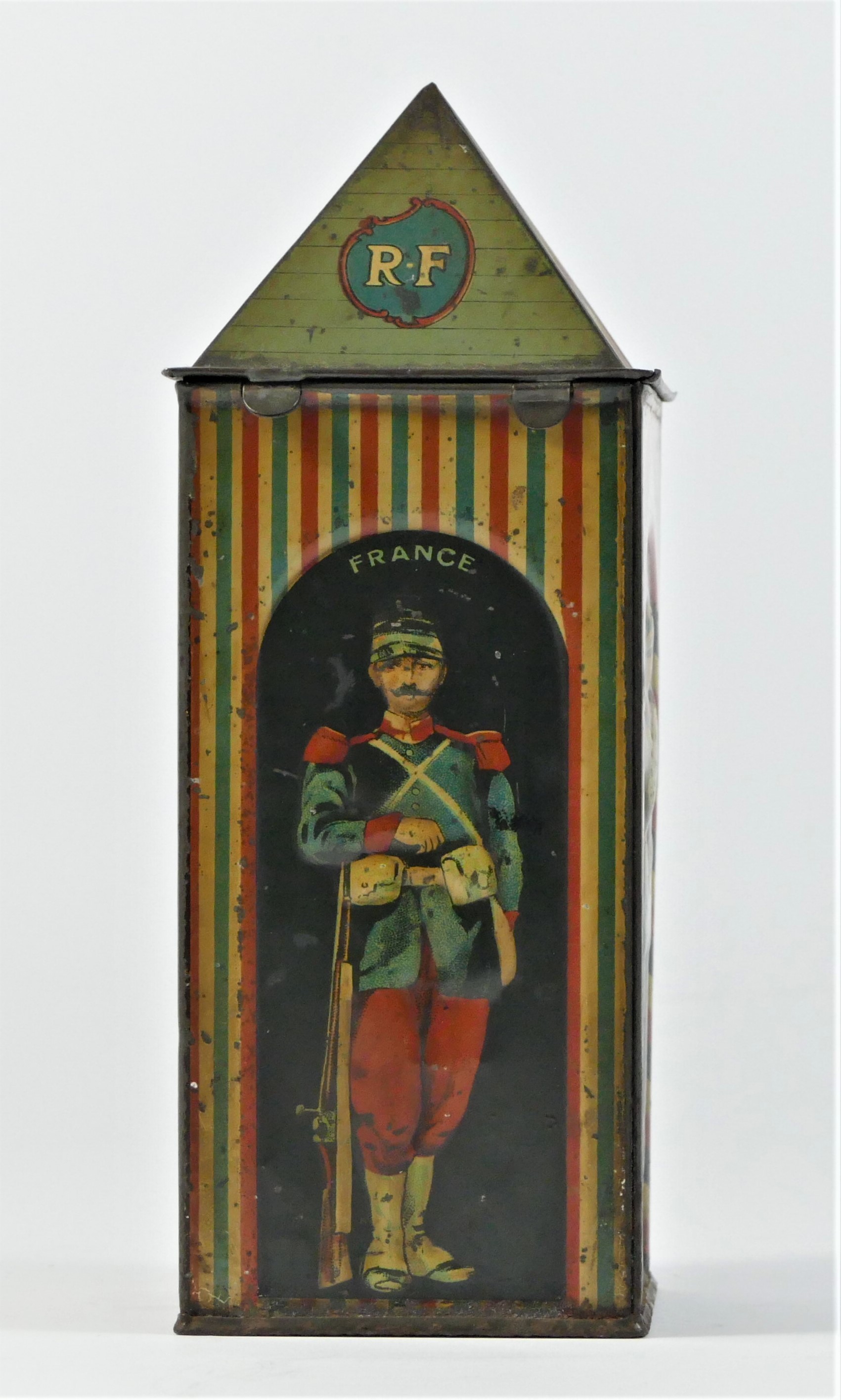 An early 20th century Huntley & Palmer Biscuit Tin, modelled as a sentry box, each face depicting - Image 2 of 6