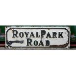 A cast iron street sign, Royal Park Road, painted 89cm x 31cm