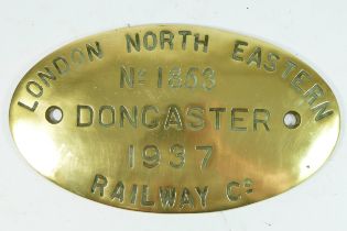 Oval brass replica locomotive works plate, London North Eastern Railway Co., No. 1853 Doncaster