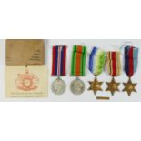 WWII group of five, 1939-45 Star, Atlantic Star, Africa Star, with North Africa 1942-43 bar, Defense
