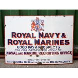 A vitreous enamel single sided sign, Royal Navy and Royal Marines recruiting office, 87cm x 61cm