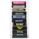 Ten Atari cartridges, to include Fast Food, Venture, Solar Fox, Gorf, Schtroumpfs, H.E.R.O.,