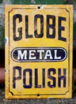 A vitreous enamel single sided sign, Globe Metal Polish, 13cm x 18cm