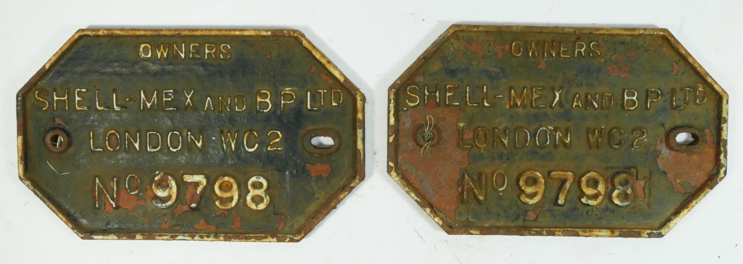 Two cast iron railway wagon owners plates, Shell Mex & BP Ltd, London (9798)