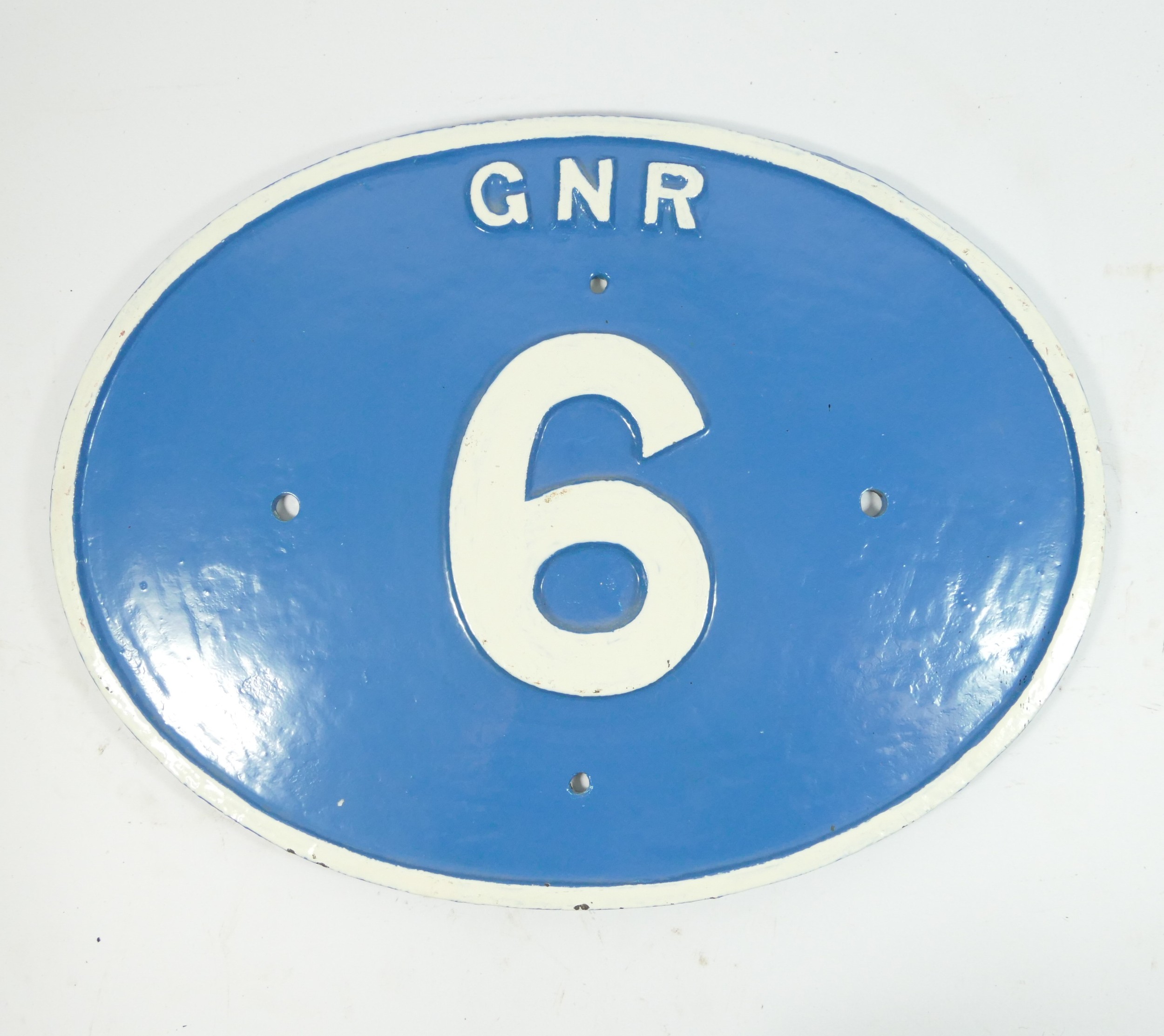Oval cast iron railway bridge plate, GNR 6, 43 x 32cm.