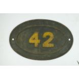 Oval cast iron railway bridge plate, BR 42, 45 x 29cm.