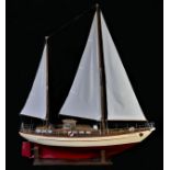 Master Aitch, a well detailed radio controlled ketch pond yacht, with fibreglass hull and timber