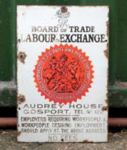 A vitreous enamel single sided sign, Labour Exchange, 30cm x 46cm