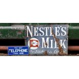 A single sided enamel sign Nestles Milk, 26cm x 18cm, together with a single sided enamel sign,