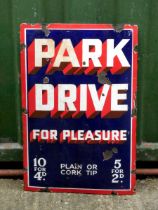 A vitreous enamel single sided sign, Park Drive For Pleasure, 51cm x 76cm
