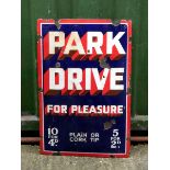 A vitreous enamel single sided sign, Park Drive For Pleasure, 51cm x 76cm