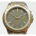 Seiko Titanium SQ100, a stainless steel and gilt metal date quartz gentleman's wristwatch, 5M42-