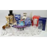 A collection of ceramics and glassware, to include a Wedgwood vase, Mason's vases, Ringtons lidded