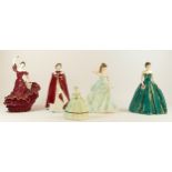 A collection of five bone china figurines, to include Royal Worcester "The Queen", Royal Doulton Ltd