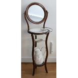 An inlaid mahogany wash stand, comprising three piece ceramic bowl, water jug and soap