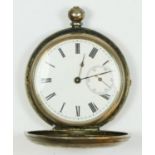 A Sterling Silver full hunter key wind pocket watch, unsigned movement, lacking bow, 46mm