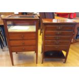 An Edwardian inlaid mahogany bijouterie cabinet, glazed top and sides, above three drawers, standing