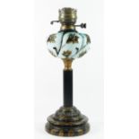Louis Philipe style French oil lamp, brass column with opaline blue globe, raised on a stepped