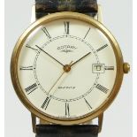 Rotary, a 9ct gold date quartz gentleman's wristwatch, c.1988, white dial with Roman numerals, 32mm,