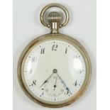 A silver open face keyless wind pocket watch, Birmingham 1919, movement, Invar 23 jewel movement