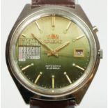 Orient, a stainless steel calendar and date automatic gentleman's wristwatch, with graduated green