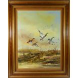 20th Century British, ducks in flight - 60cm x 45cm.