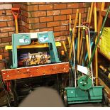 A selection of garden hand tools and accessories, together with a workmate bench, garden kneeler and