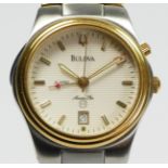 Bulova Marine Star, a stainless steel and gilt metal alarm date quartz gentleman's wristwatch, 36mm,