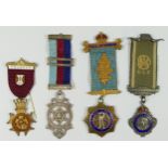 A silver gilt and enamel Masonic jewel, St. Ebba Chapter, a silver Masonic jewel and two ROBO silver