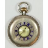 Omega, a silver half hunter keyless wind ladies pocket watch, London import 1912, engraved D. B.