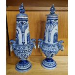 WITHDRAWN - A pair of Zurich Faience Delft lidded Earthenwave pot pourri vases c19th Century having