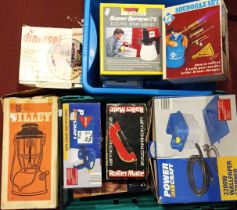 A selection of boxed electrical DIY tools, to include spray guns, wallpaper stripper, compressor,