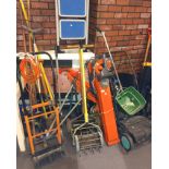 A collection of garden tools and equipment to include a Flymo Vac, Flymo strimmers, electric and