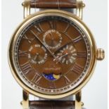 Earnshaw, a rose gilt metal multi dial calendar quartz gentleman's wristwatch, ref 8031,