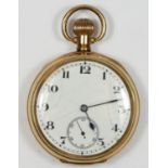 Of Keighley Fire Brigade interest; a gilt metal open face keyless wind pocket watch, presentation