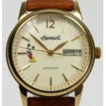 Ingersoll, a gilt metal Mickey Mouse day date automatic gentleman's wristwatch, limited edition,