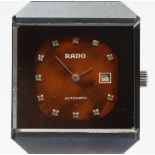 Rado, a stainless steel automatic date gentleman's wristwatch, ref 565.0067.3, with mottled brown