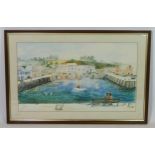 Suzanne Rudge: Ltd Edition print 187/500 depicting a harbour scene, signed and dated 1986 lower