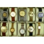 A collection of ten various wristwatches, including a ladies gilt metal Seiko 5, together with a