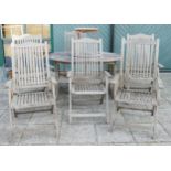 A hardwood garden table with a set of six folding garden chairs and a side table - 140 x 100cm. (8)