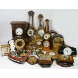 Four boxes of mid 20th century mantel clocks, barometers and wall clocks. (4)