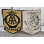 Two AA Garage vintage single sided advertising signs, from a double hanging sign lacking the