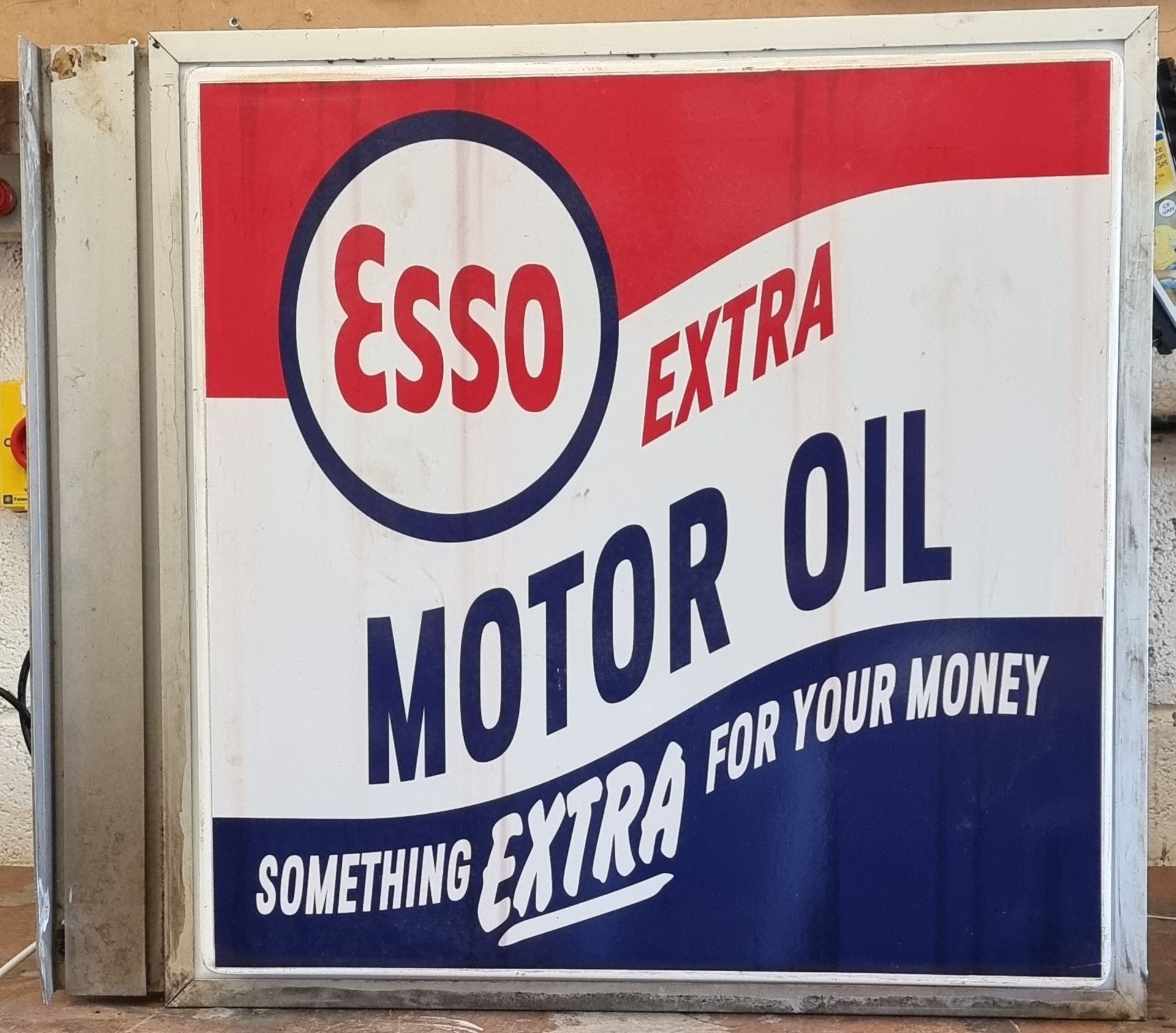 An Esso Extra Motor Oil Perspex double sided, wall mounted illuminated advertising sign, 72 x 65 x - Image 2 of 3