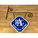 A RAC Motor Cycle Repairer double sided wall hanging sign, metal sign depicting RAC logo, 54cm x