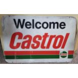 An alloy double sided, ceiling hung Keep Right Castrol GTX/Welcome Castrol advertising sign, 46 x