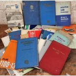 A collection of car manuals and booklets, to include Mini 850/1000 and Austin Healey 3000